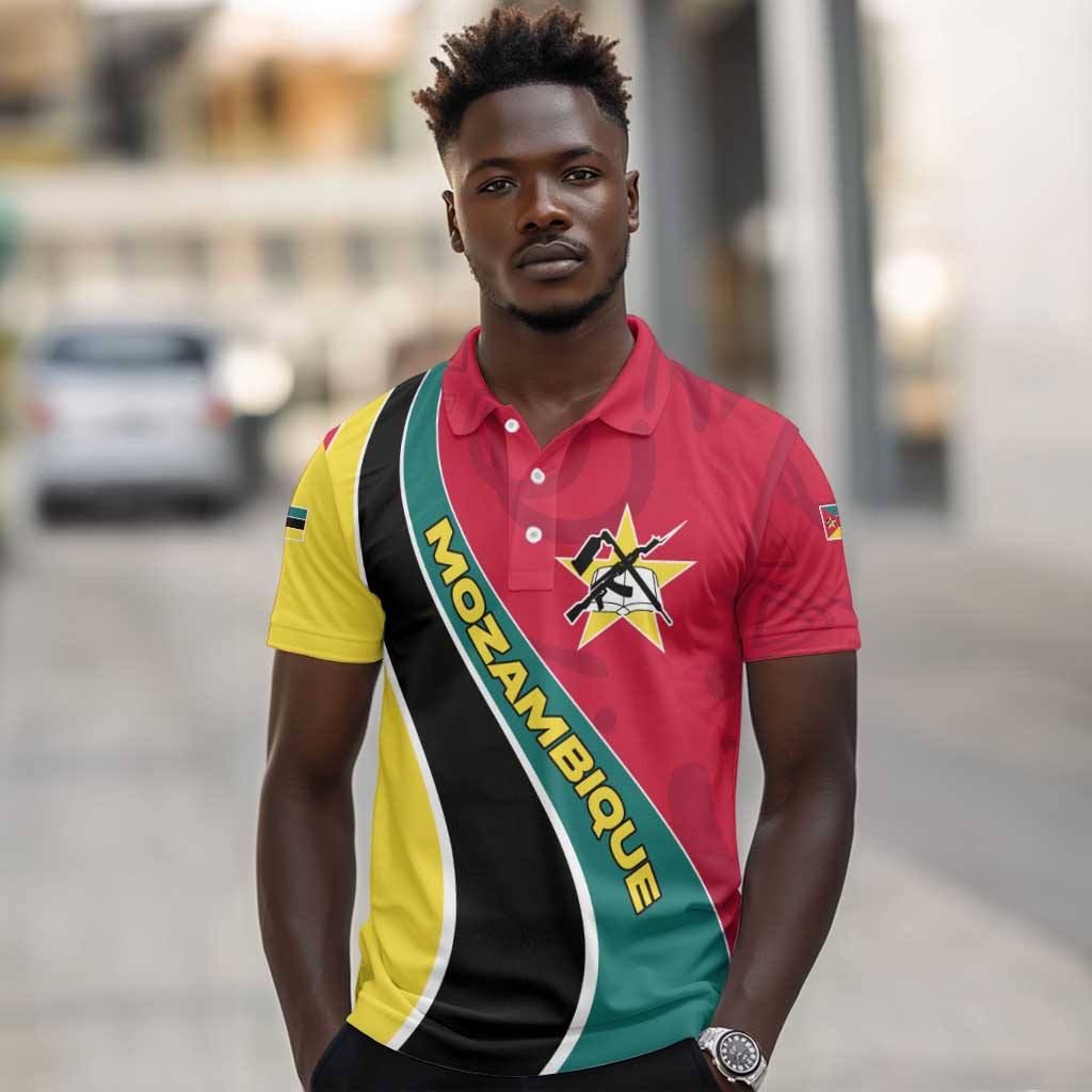 Mozambique Polo Shirt Red Yellow Green Wave Design - African Pride
