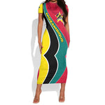 Mozambique Short Sleeve Bodycon Dress Red Yellow Green Wave Design - African Pride