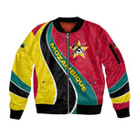 Mozambique Sleeve Zip Bomber Jacket Red Yellow Green Wave Design - African Pride