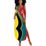 Mozambique Summer Maxi Dress Red Yellow Green Wave Design - African Pride