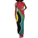 Mozambique Tank Maxi Dress Red Yellow Green Wave Design - African Pride