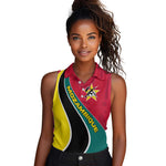 Mozambique Women Sleeveless Polo Shirt Red Yellow Green Wave Design - African Pride
