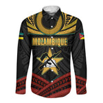 Mozambique Long Sleeve Button Shirt Black Red Tribal Design Map - African Pride