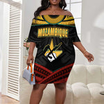 Mozambique Off Shoulder Short Dress Black Red Tribal Design Map - African Pride