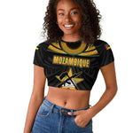 Mozambique Raglan Cropped T shirt Black Red Tribal Design Map - African Pride