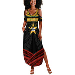 Mozambique Summer Maxi Dress Black Red Tribal Design Map - African Pride