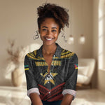 Mozambique Women Casual Shirt Black Red Tribal Design Map - African Pride