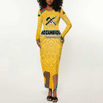 Mozambique Long Sleeve Bodycon Dress Yellow Red Green Swirl Independence Day - African Pride