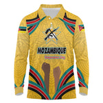 Mozambique Long Sleeve Polo Shirt Yellow Red Green Swirl Independence Day - African Pride