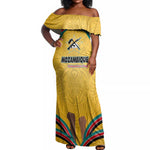Mozambique Off Shoulder Maxi Dress Yellow Red Green Swirl Independence Day - African Pride