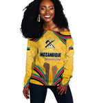 Mozambique Off Shoulder Sweater Yellow Red Green Swirl Independence Day - African Pride