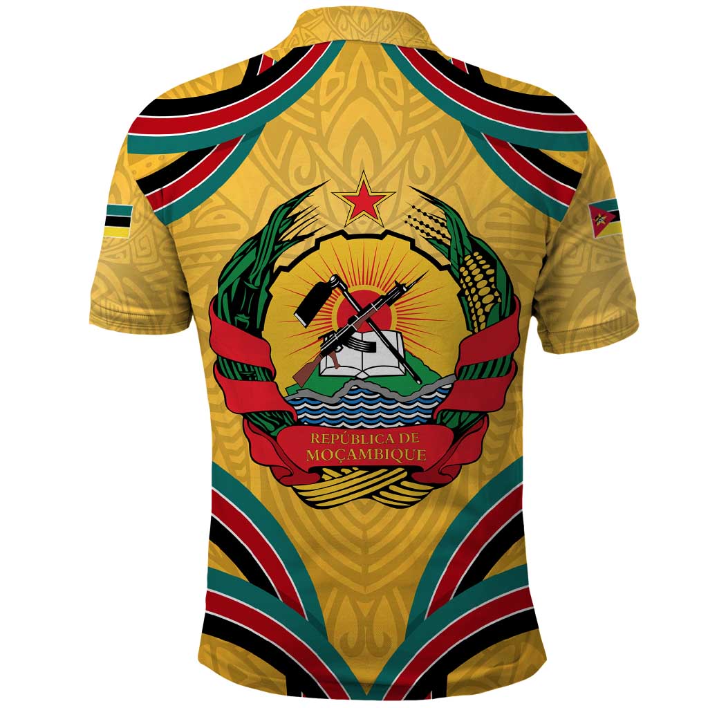 Mozambique Polo Shirt Yellow Red Green Swirl Independence Day - African Pride