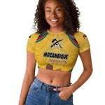 Mozambique Raglan Cropped T shirt Yellow Red Green Swirl Independence Day - African Pride