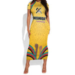 Mozambique Short Sleeve Bodycon Dress Yellow Red Green Swirl Independence Day - African Pride