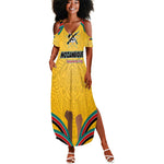 Mozambique Summer Maxi Dress Yellow Red Green Swirl Independence Day - African Pride
