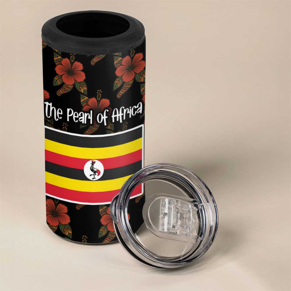 Uganda 4 in 1 Can Cooler Tumbler - Hibiscus Flower Pattern and The Pearl of Africa Text