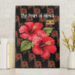 Uganda Canvas Wall Art - Hibiscus Flower Pattern and The Pearl of Africa Text