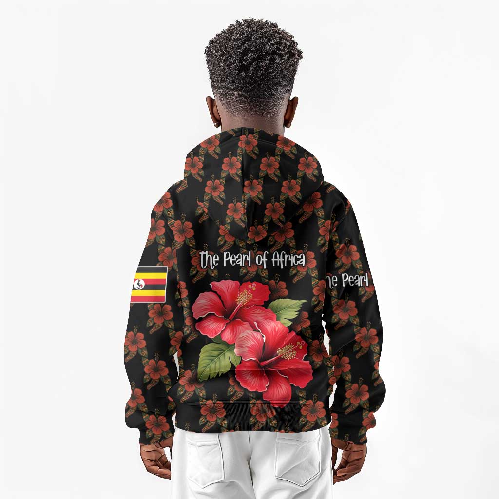 Uganda Kid Hoodie - Hibiscus Flower Pattern and The Pearl of Africa Text