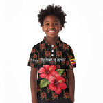 Uganda Kid Polo Shirt - Hibiscus Flower Pattern and The Pearl of Africa Text