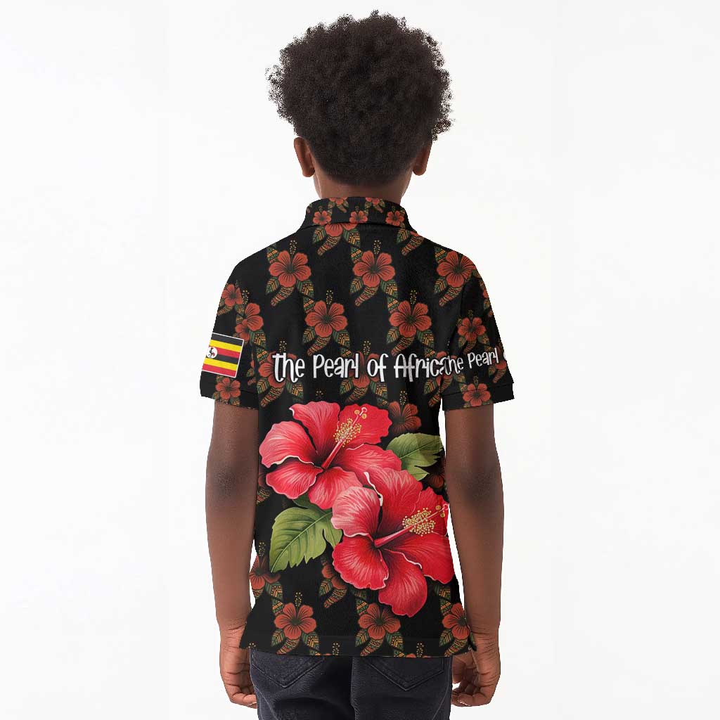 Uganda Kid Polo Shirt - Hibiscus Flower Pattern and The Pearl of Africa Text