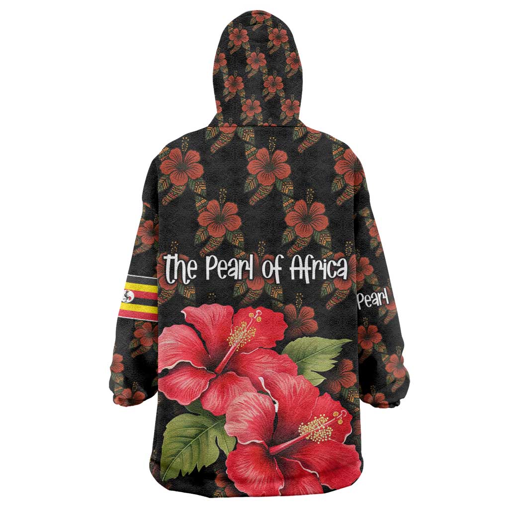Uganda Kid Wearable Blanket Hoodie - Hibiscus Flower Pattern and The Pearl of Africa Text