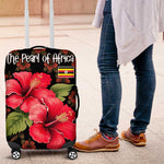 Uganda Luggage Cover - Hibiscus Flower Pattern and The Pearl of Africa Text
