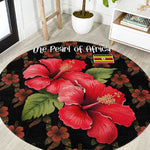 Uganda Round Carpet - Hibiscus Flower Pattern and The Pearl of Africa Text