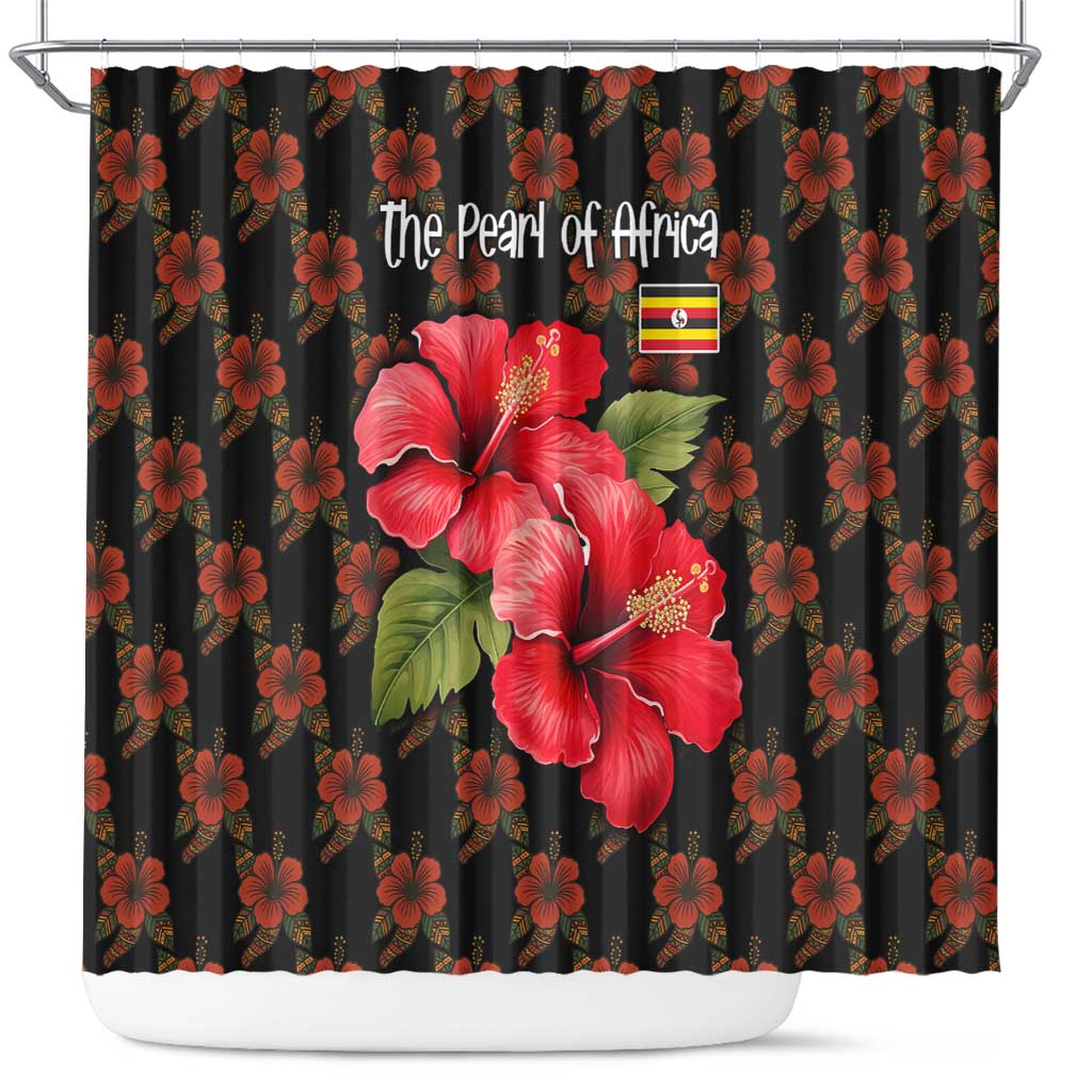 Uganda Shower Curtain - Hibiscus Flower Pattern and The Pearl of Africa Text