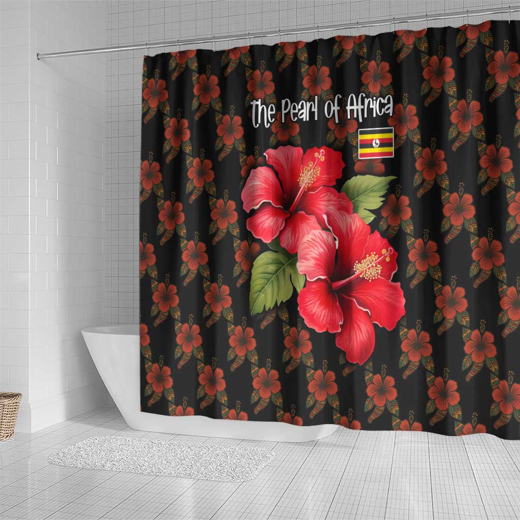 Uganda Shower Curtain - Hibiscus Flower Pattern and The Pearl of Africa Text