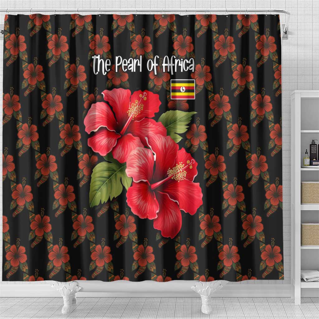 Uganda Shower Curtain - Hibiscus Flower Pattern and The Pearl of Africa Text