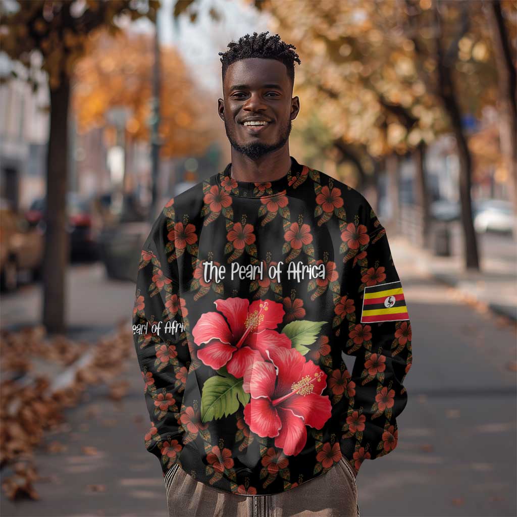 Uganda Sweatshirt - Hibiscus Flower Pattern and The Pearl of Africa Text