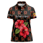Uganda Women Polo Shirt - Hibiscus Flower Pattern and The Pearl of Africa Text