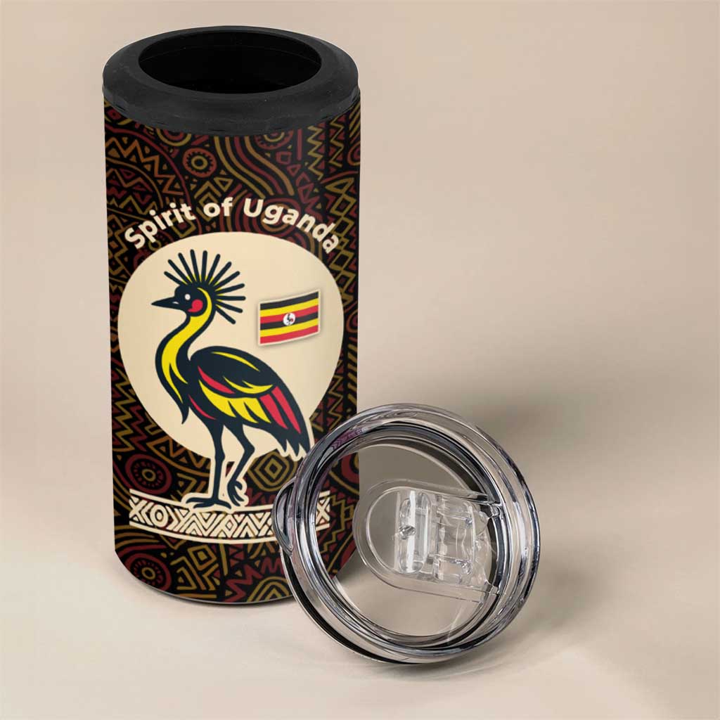 Uganda 4 in 1 Can Cooler Tumbler - Grey Crowned Crane and Tribal Pattern Spirit of Uganda Theme