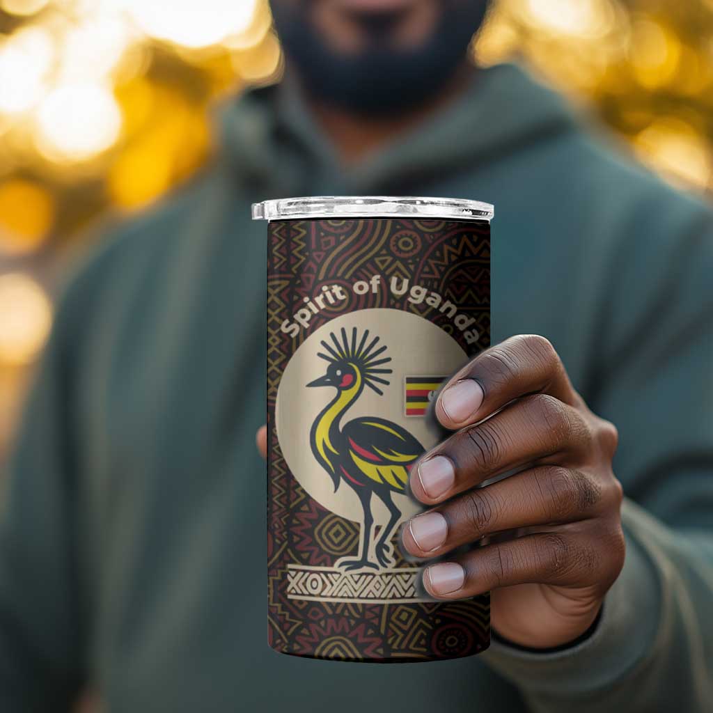 Uganda 4 in 1 Can Cooler Tumbler - Grey Crowned Crane and Tribal Pattern Spirit of Uganda Theme