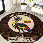Uganda Round Carpet - Grey Crowned Crane and Tribal Pattern Spirit of Uganda Theme