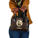 Uganda Shoulder Handbag - Grey Crowned Crane and Tribal Pattern Spirit of Uganda Theme