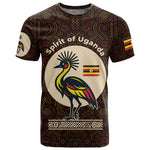 Uganda T shirt - Grey Crowned Crane and Tribal Pattern Spirit of Uganda Theme