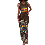 Uganda Tank Maxi Dress - Grey Crowned Crane and Tribal Pattern Spirit of Uganda Theme