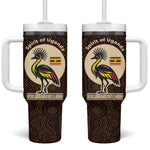 Uganda Tumbler With Handle - Grey Crowned Crane and Tribal Pattern Spirit of Uganda Theme