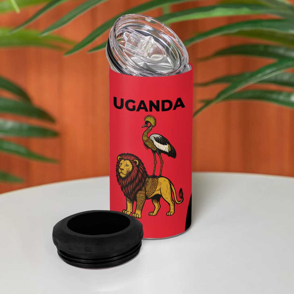 Uganda 4 in 1 Can Cooler Tumbler - African Wildlife Elephant Lion and Crane in Tribal Pattern Design