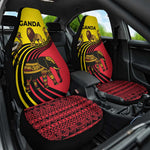 Uganda Car Seat Cover - African Wildlife Elephant Lion and Crane in Tribal Pattern Design