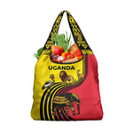Uganda Grocery Bag - African Wildlife Elephant Lion and Crane in Tribal Pattern Design