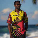 Uganda Hawaiian Shirt - African Wildlife Elephant Lion and Crane in Tribal Pattern Design