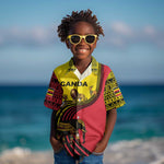 Uganda Kid Hawaiian Shirt - African Wildlife Elephant Lion and Crane in Tribal Pattern Design