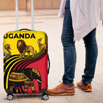 Uganda Luggage Cover - African Wildlife Elephant Lion and Crane in Tribal Pattern Design