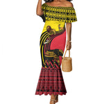 Uganda Mermaid Dress - African Wildlife Elephant Lion and Crane in Tribal Pattern Design