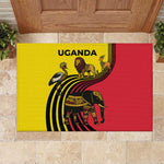 Uganda Rubber Doormat - African Wildlife Elephant Lion and Crane in Tribal Pattern Design