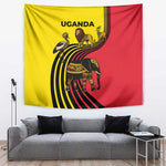 Uganda Tapestry - African Wildlife Elephant Lion and Crane in Tribal Pattern Design