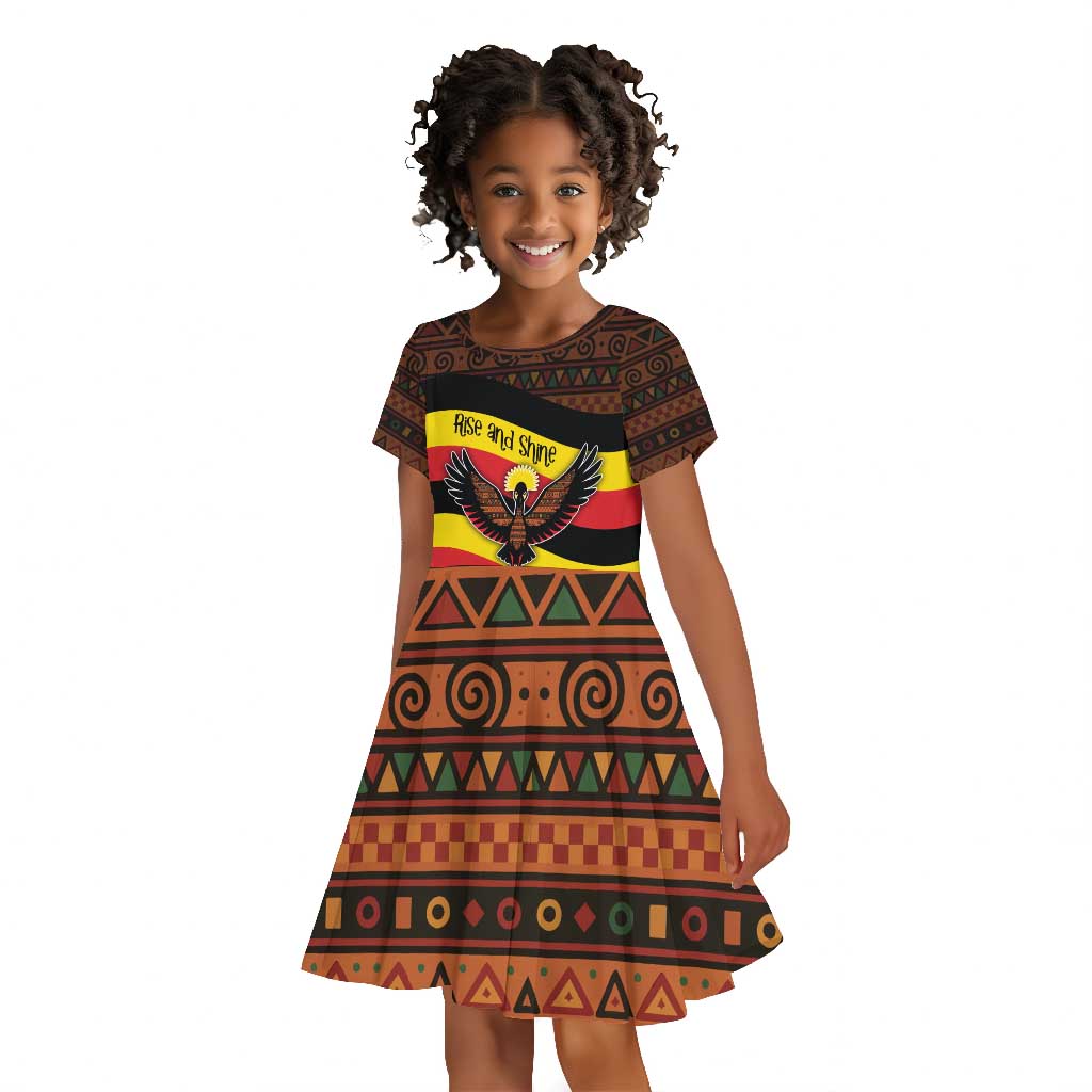 Uganda Kid Short Sleeve Dress - Crested Crane and Rise and Shine Tribal Pattern Design