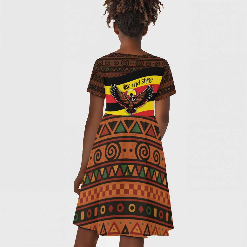 Uganda Kid Short Sleeve Dress - Crested Crane and Rise and Shine Tribal Pattern Design